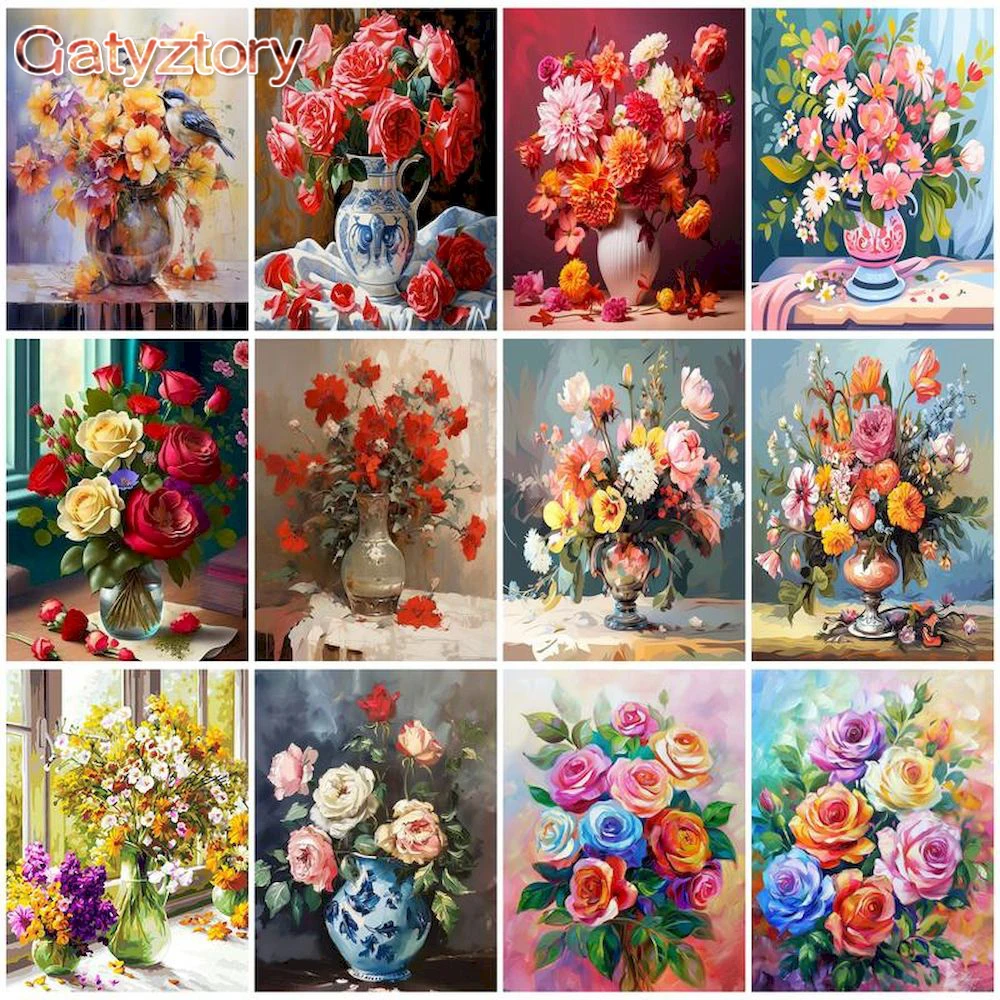 

GATYZTORY DIY Painting By Numbers On Canvas For Drawing Acrylic Paint Flower Pictures Of Coloring By Number For Home Decor Gift