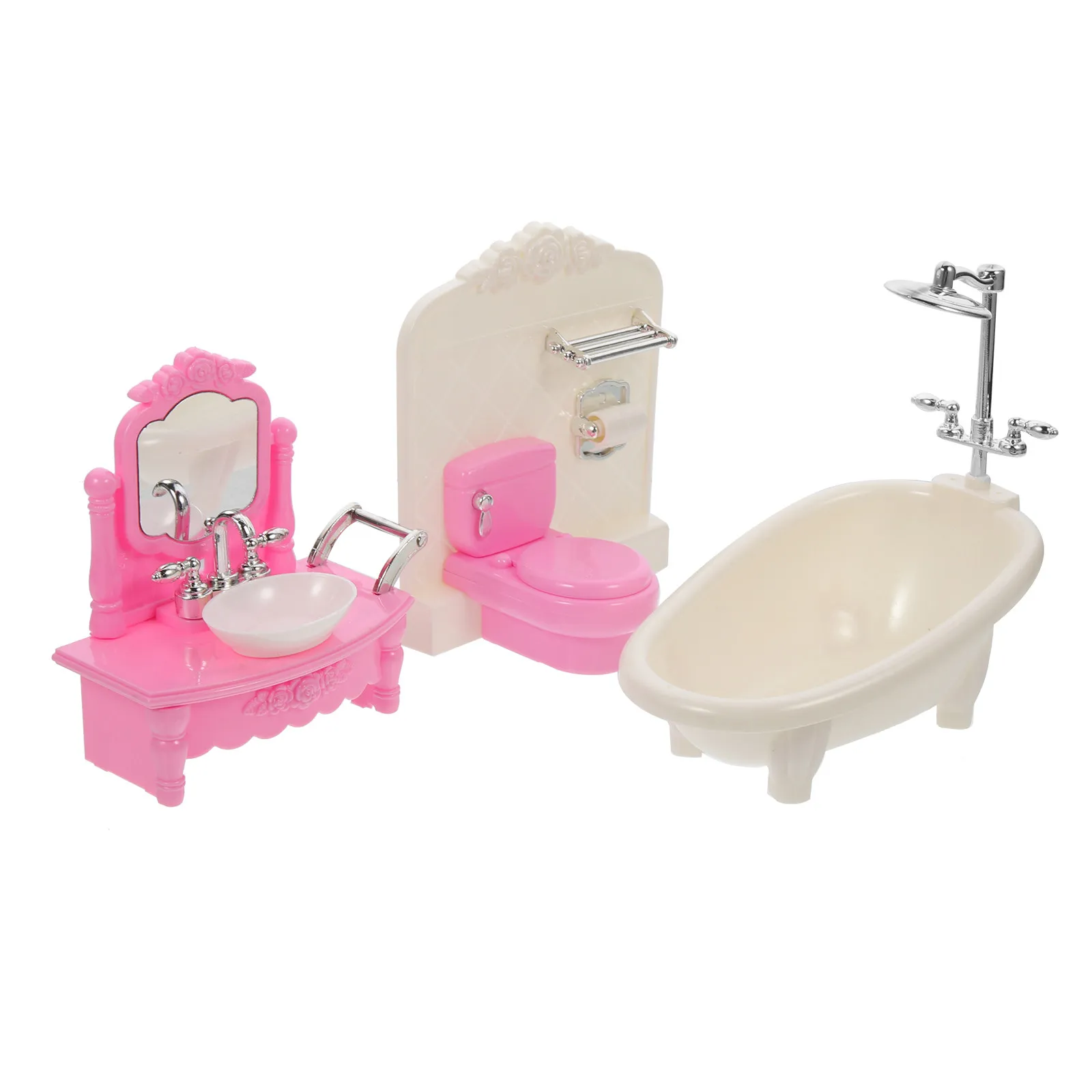 

1Set Mini House Bathroom Accessories Set Mini Bathtub Toilet Sink Shower Tiny Home Decor Micro Scene Props for Kids Playroom DIY