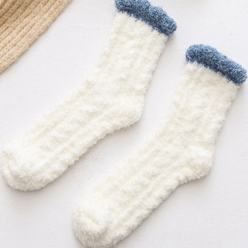 

Women Medium Sleeve Comfort and Warmth Winter Socks Floor Socks 1 Pairs White Thickened Coral Fleece Socks Cute Warm Towel Socks