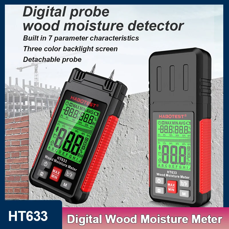 

HT633 Digital Wood Moisture Meter Wood Humidity Tester 0~57% Timber Hygrometer Portable Tool LCD Display Timber Damp Detector