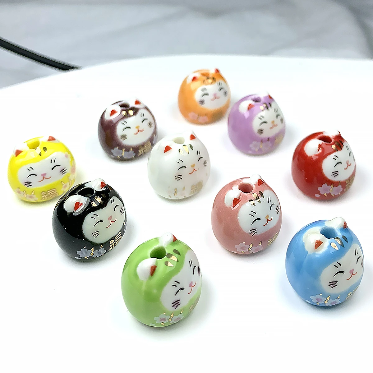 15x14mm 5pcs/10pcs Anime Lucky Cat Ceramic Beads Colorful Loose Ceramic Bead For Jewelry Making Keychain Bracelet Necklace Gifts