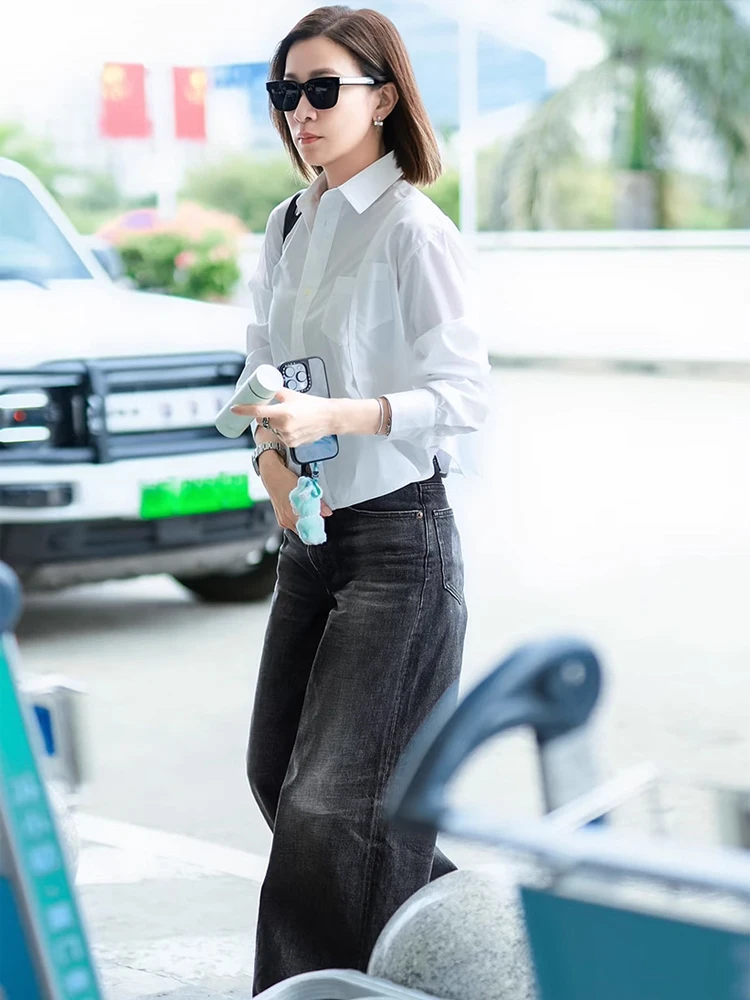 

Loose Fit White Shirt with Back Split Designed by Celebrity Yu Shiman 3D Tailoring Casual Style Cotton Polyester Anti-Wrinkle