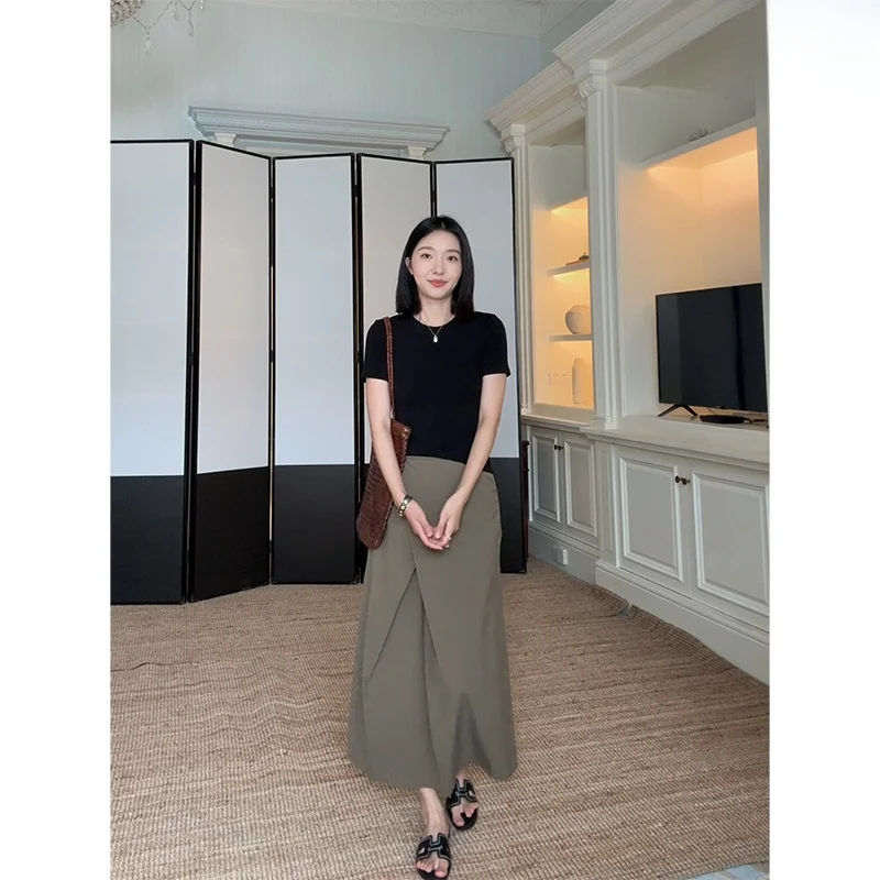 

Юбка-миди с эффектом стройности и топ из хлопкового шелка с нестандартным дизайном, удобная для повседневной носки летом...