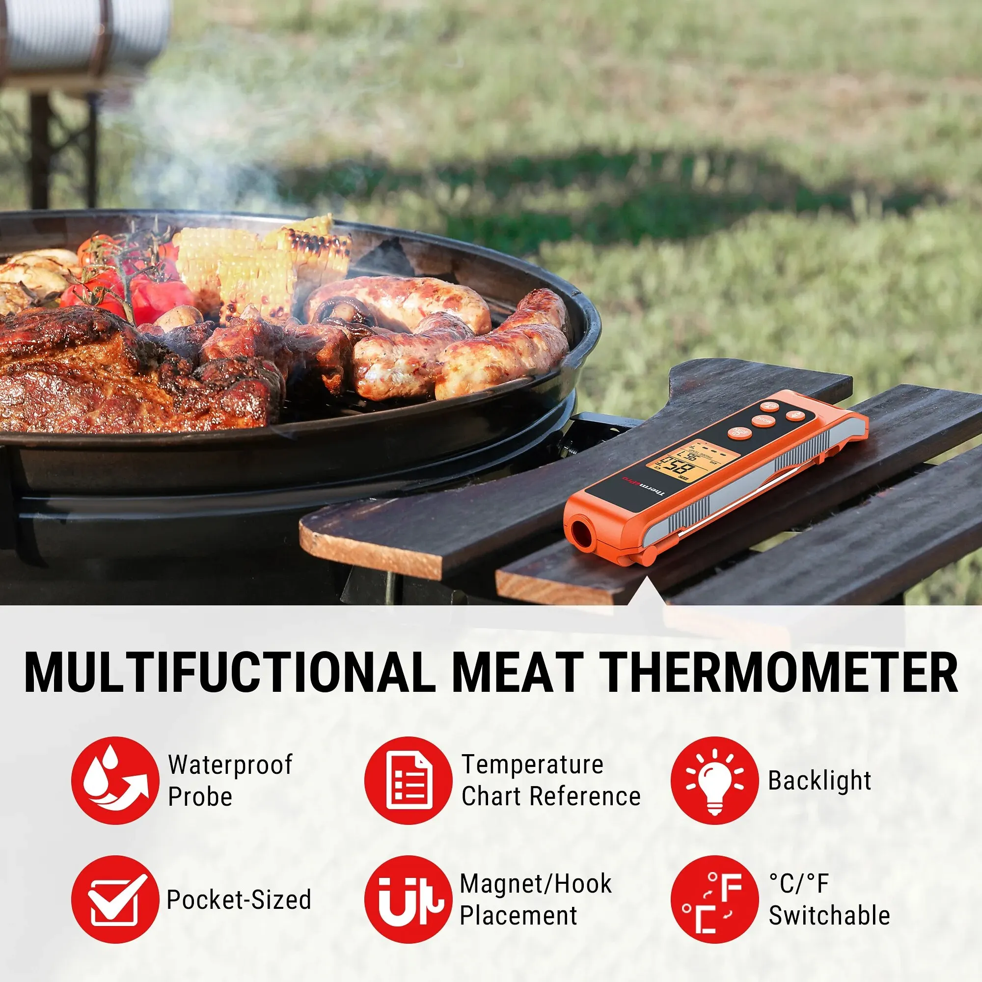 ThermoPro TP420 Two-in-One Digital Foldaway Fast Reading Infrared Meat Thermometer with Backlight for Kitchen Cooking