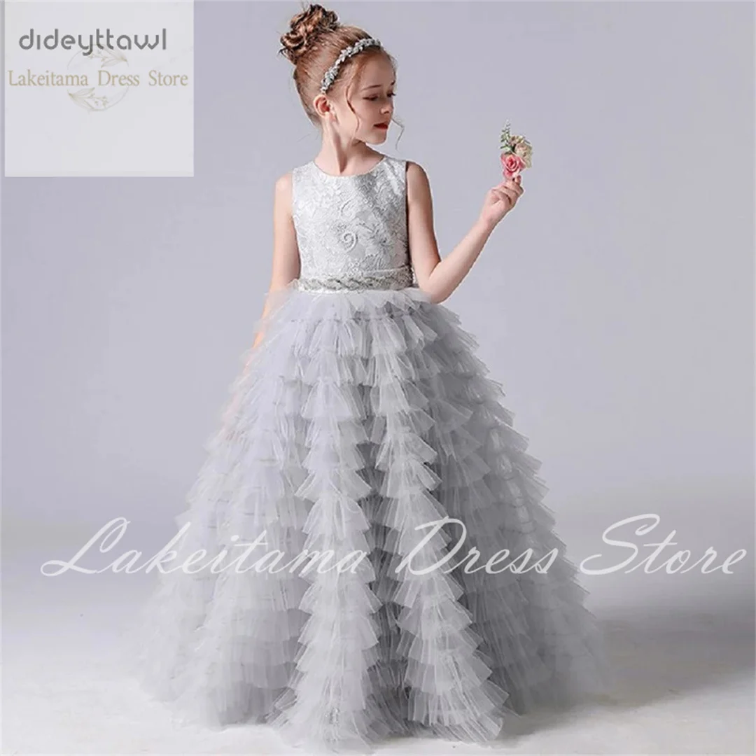 

Long Girls Formal Princess Gowns 2024 Tiered Flower Girl Dresses For Wedding Party Tulle Junior Bridesmaid Dress