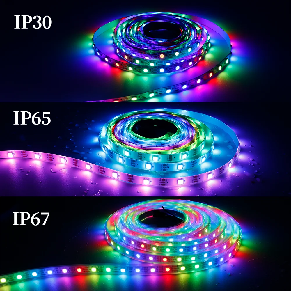 WS2812B 5050 RGBIC LED Strip 60/74/96/144Pixels/m Programmable Addressable led Light with 28keys Music USB controller Kits DC5V