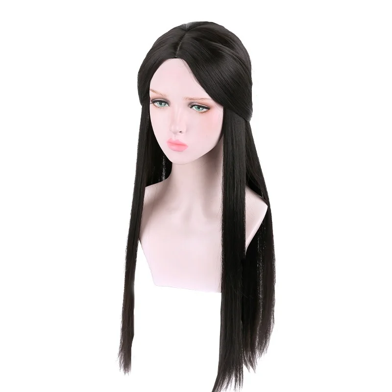 إكسسوارات الشعر من Hanfu شعر مستعار على الطراز القديم طويل مستقيم للرجال والنساء زي كامل الرأس على الطراز القديم الجزء الأوسط أرجواني C