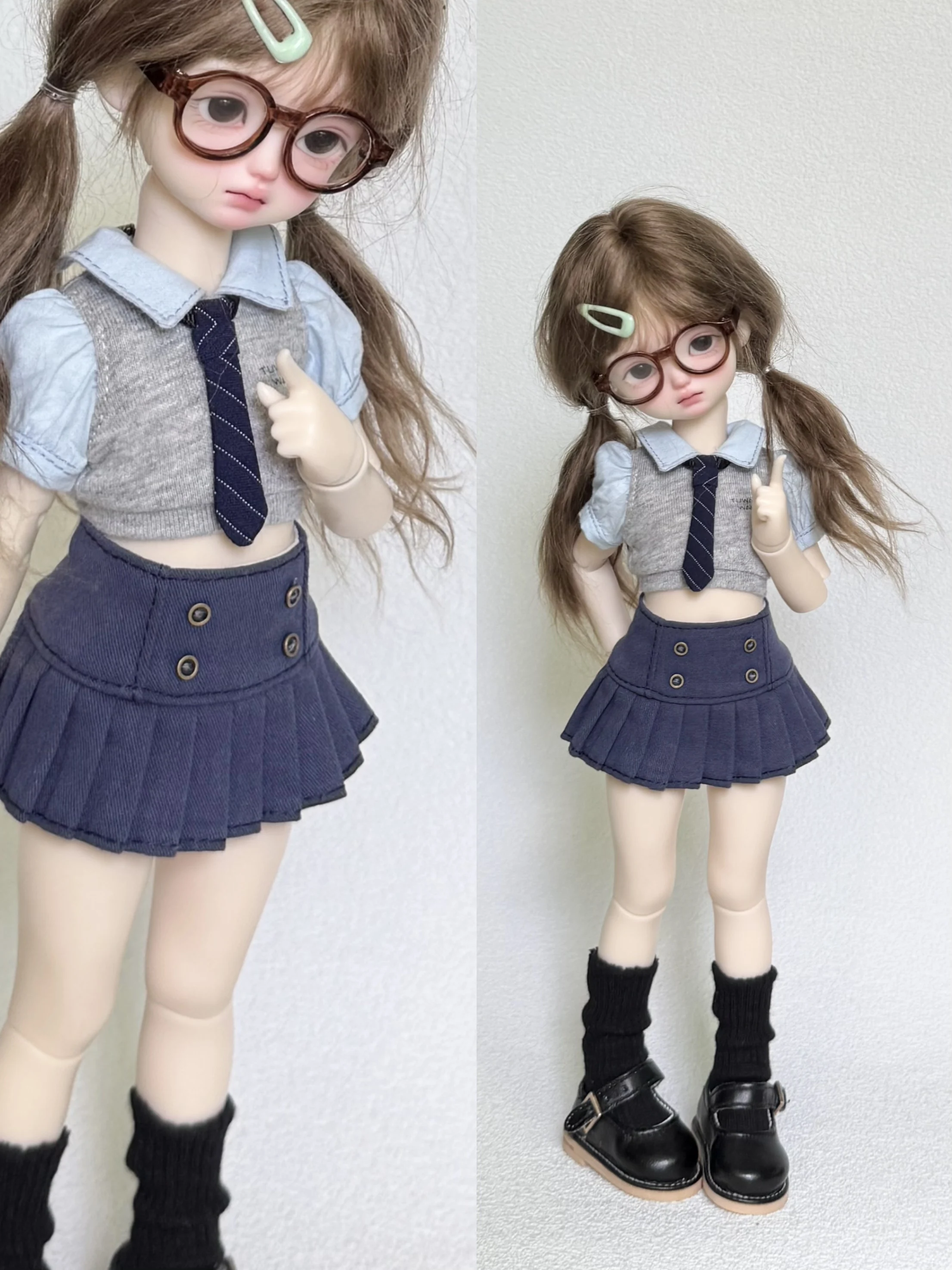 

BJD (1/6 BJD Doll Clothes) Baby Clothes Uniform School Student Uniform Suit Tie Shirt Pleated Skirt