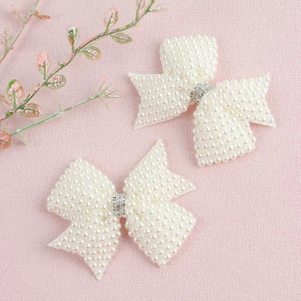 2Pcs White Pearl Hair Bows Clips For Girls Boutique Kids Layers Pearl Bows Hairpins Children Boutique Hair Accessories