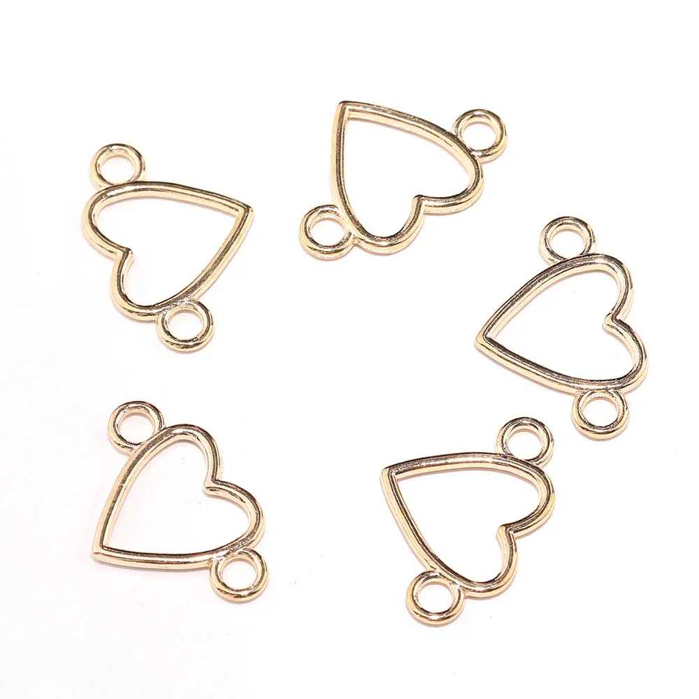 5PcsHeart Pendant Charm for Necklace Earring Bracelet Double Hole Alloy Gold Color Hollow Making DIY Jewelry Accessory Finding