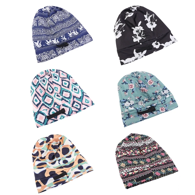 Lined Bonnet Sleep Floral Print Adjustable Muslim Beanie Turban Hat Dropshipping