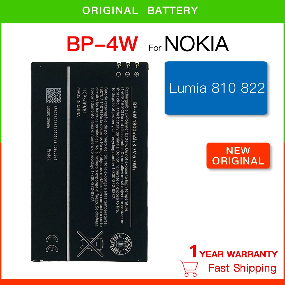 Original Replacement BP-4W phone battery for Nokia Lumia 810 822 845 RM-878 BP4W Bateria Batteries 1800mAh