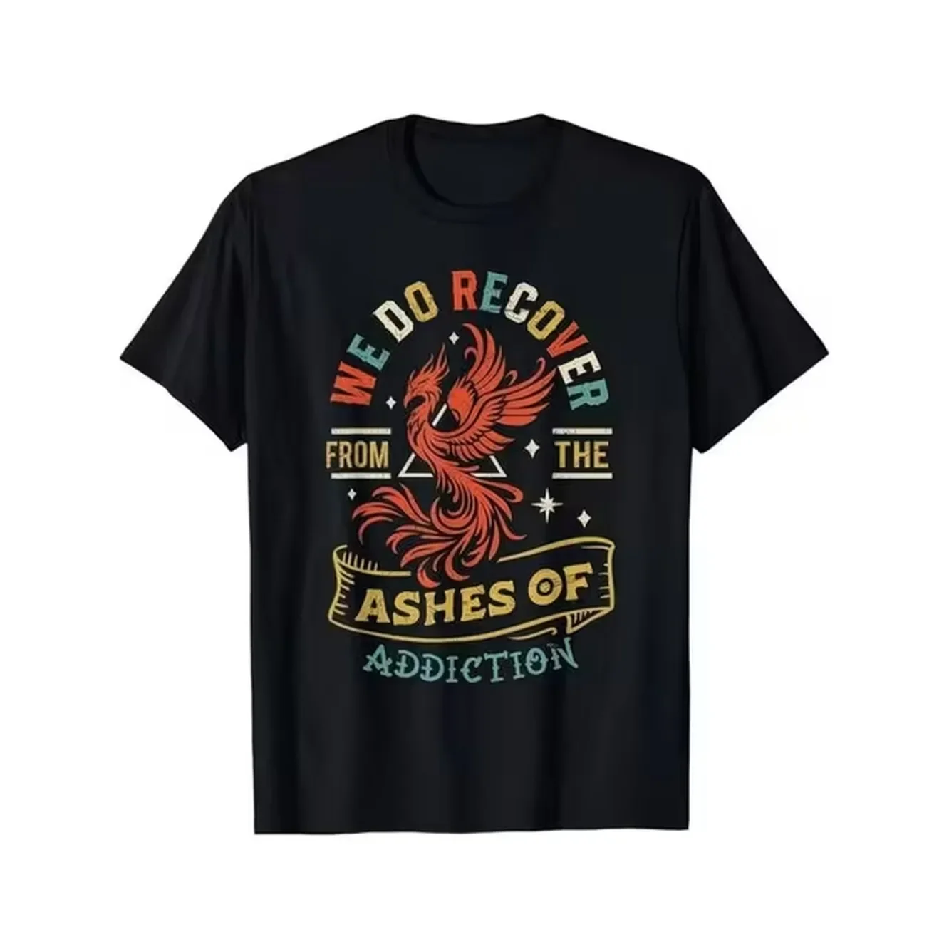 Mens Vintage Y T Shirt From Of Sobriety Statement Black With Orange Red Graphic Heavyweight Crew Neck Stretch Regular Fit
