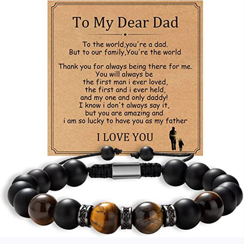 Fathers Day Dad Gifts from Daughter Son Bracelets Birthday Gifts for Men Dad Mens Bracelet Natural Stone for Him Husband