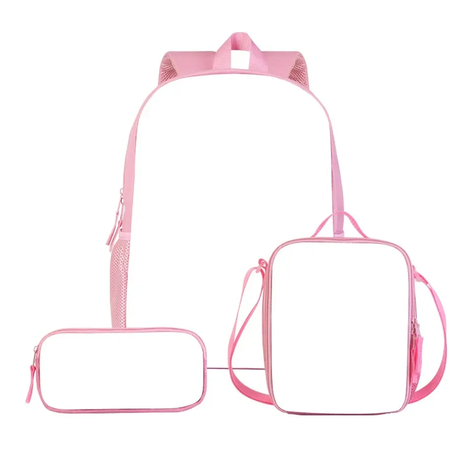 Sublimation Printing Blank Backpack Travel Bag Three Piece Set Student's Schoolbag+Pencil Bag+Lunch Bag For Heat Transfer Print