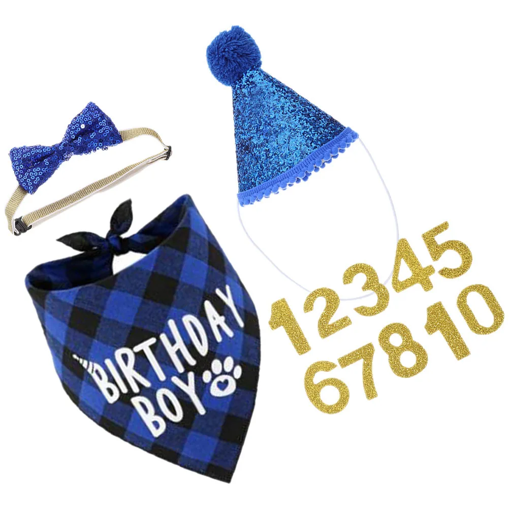 

1 Set Cat Birthday Headband Hat Bow Tie Outfit For Kitten Puppy Small Dogs Festival Party Photo Shoot Pet Grooming Accessories