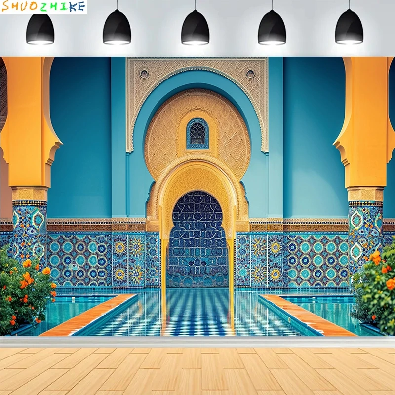 عيد الفطر التوضيح مع مسجد فانوس خلفيات للتصوير الفوتوغرافي الإسلامية الأضحى العربية قصر استوديو الصور خلفية MO-01