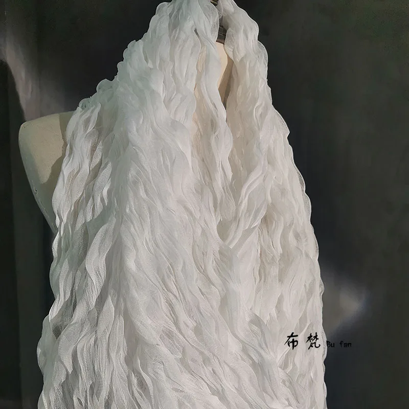 

Irregular Texture Pleated Pleated Mesh Fabric Transparent Mesh Dress Designer Fabric