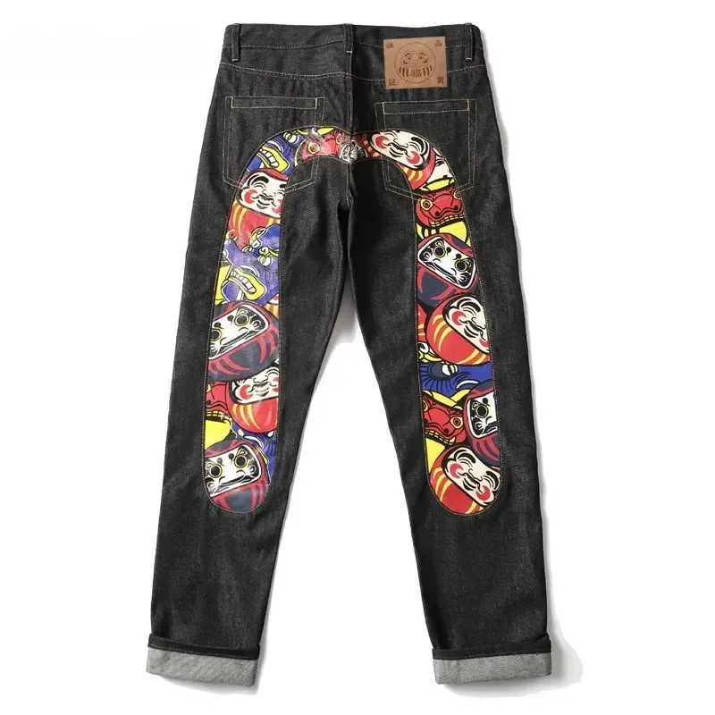 Retro Y2k jeans American Hip Hop Fashion Print Jeans Male Harajuku Punk Gothic Wide Pants Couple Casual Straight Street Wear