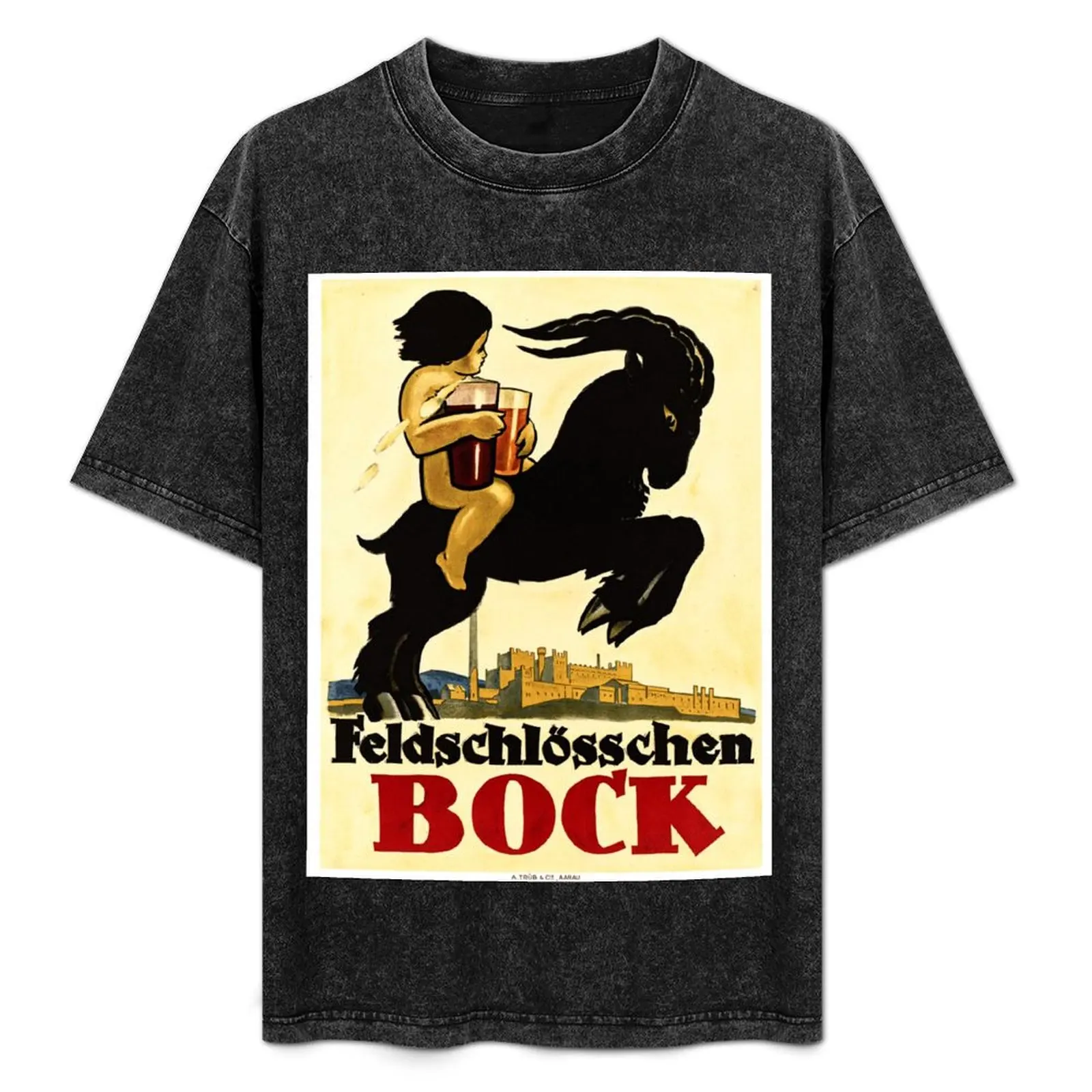 

FELDSCHOLOSSCHEN BOCK BEER Swiss Alcohol Vintage T-Shirt Casual Daily Wear Short Sleeve Top