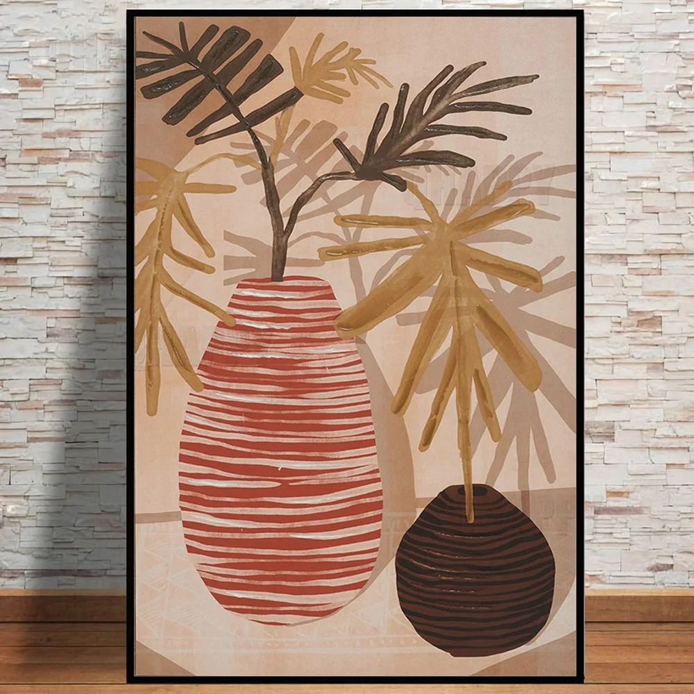 Abstract Sunroom Poster Vase Plant Wall Art Canvas Painting Nordic Modern BOHO Warm Tone Picture For Livingroom Home Decor