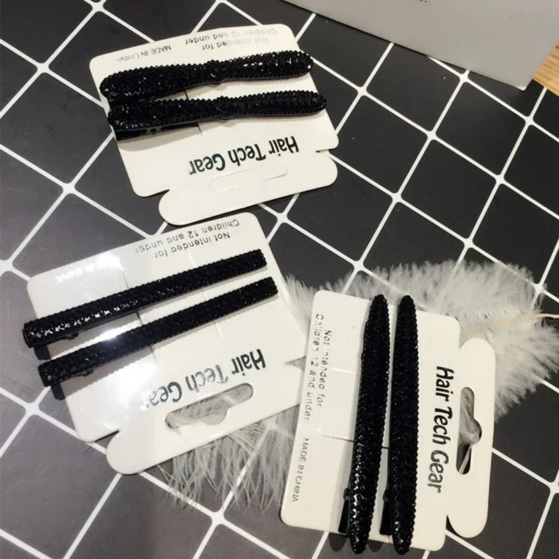 

2Pcs Black Hair Clips Bling Crystal Hairpins Headwear for Women Girls Rhinestone Pins Clip Barrettes Fashion Accessories