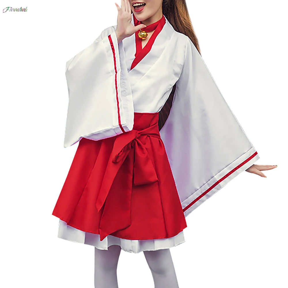 Kimono Kikyo de Anime japonés para mujer, disfraz de Miko, zorro, espíritu, Kitsune, Kami, Oinari, Sama, vestido de fantasía de bruja, talla grande,