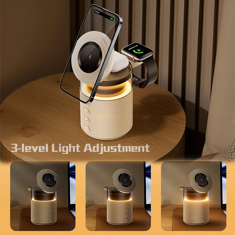 Магнитная беспроводная зарядная станция 5 в 1, зарядное устройство Magsafe, беспроводное зарядное устройство с динамиком Bluetooth для IPhone IWatch AirPods