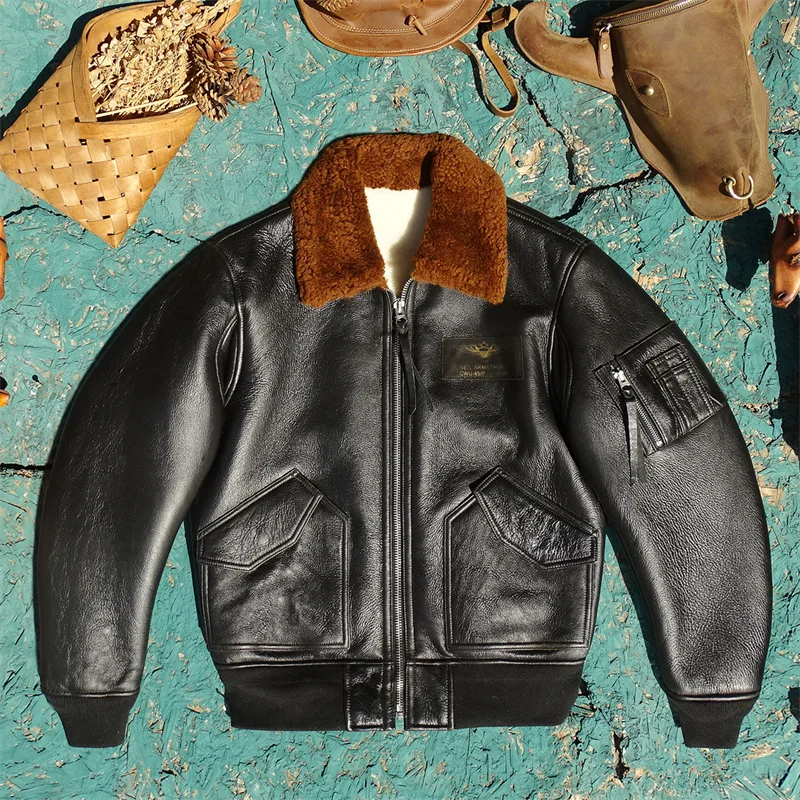 

Men's Leather Jaet Lightweight Thin Flight Sle Soft Genuine Lambskin Comfortable Warm ort Length Long Sve Curphey