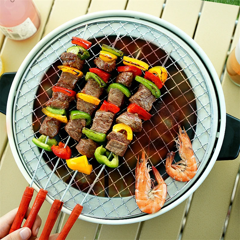 Portable Barbecue Grill Round Charcoal Stove Multi-function Split Small BBQ Stove Non-stick Barbecue Rack For Outdoor Camping