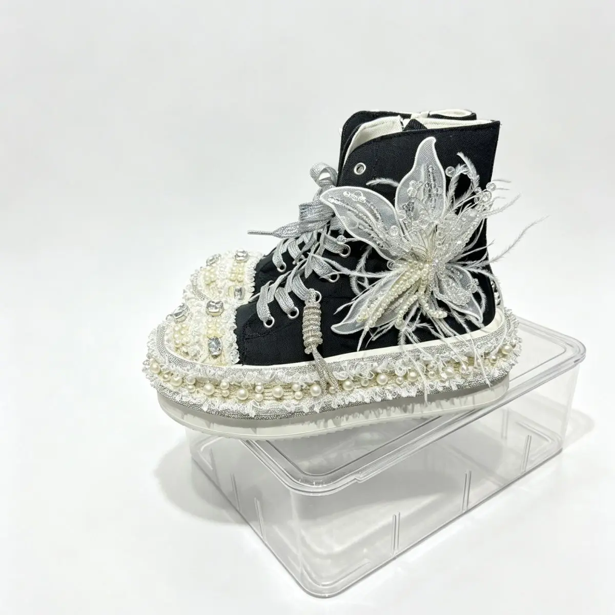 Women Heavy Duty High Top Canvas Shoes 2026 Spring Autumn Thick Sole Casual Sneakers Girls Rhinestone Bling Round Toe Trendy
