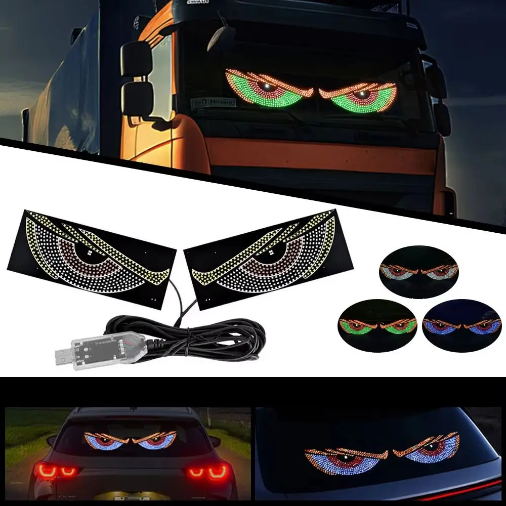 LED Display Devil Eyes Light Matrix Pixel Panel Cool Animated Car Truck Eye Flashing Multi-Mode Lamp Car Decorative Light