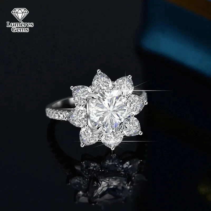 

3 Carat D Color Moissanite 18K Gold Ring Sunflower VVS1 Diamond PT950 Platinum Wedding Engagement Gift