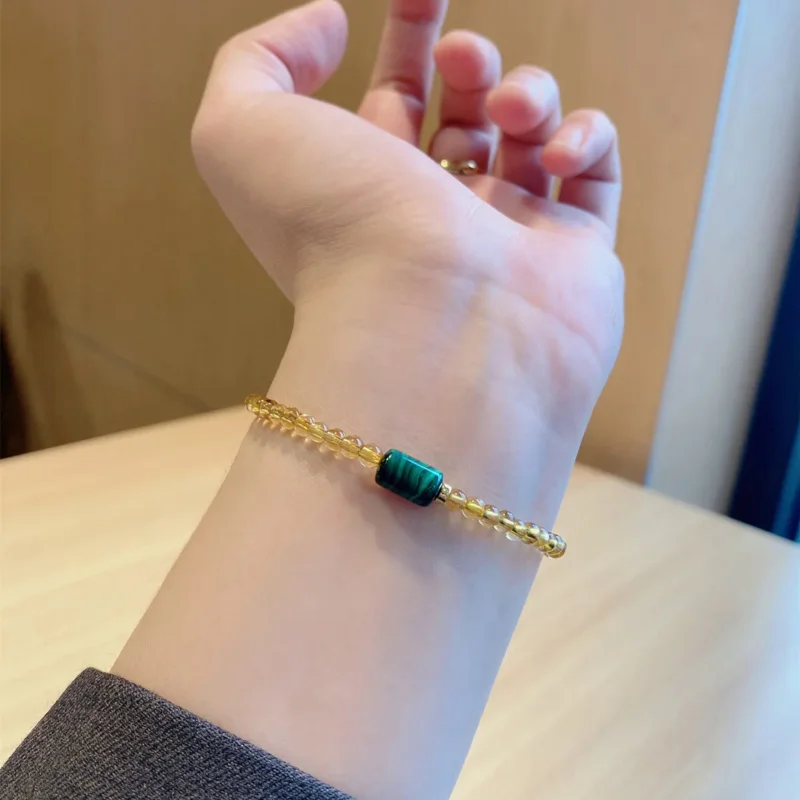 Zhaocai Extremely Fine Natural Yellow Crystal Bracelet Women's Green Malachite Transport Bead Winter Design Small Ins Gift