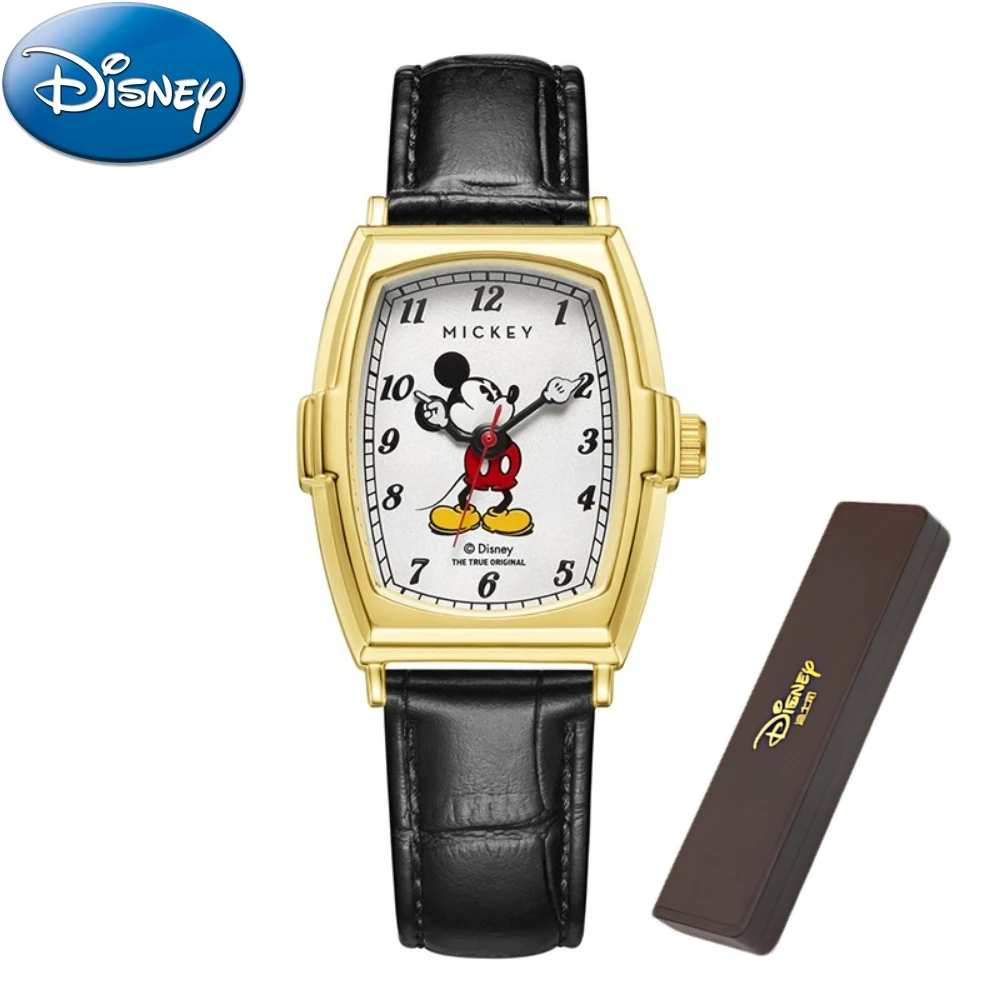 Disney ของขวัญกล่อง Mickey Mouse Luminous เข็มขัด Barrel นาฬิกาเด็กควอตซ์นักเรียนหญิงนาฬิกา Relogio Feminino