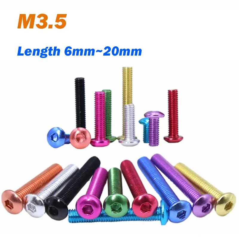 5Pcs Colorful Screws M3.5Length 6/8/10/12/14/16/18/20mm Anodizing Aluminum Alloy Hex Socket Button Head Screws DIY Model fitting