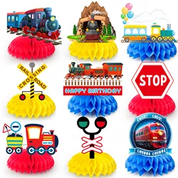 Railroad Train Honeycomb Centerpieces,9pcs Railway Train Party Centerpieces&Railroad Crossing Sign Decoration for Kids' Party