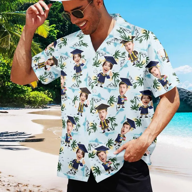 

Custom Face Graduation Hawaiian Shirts Personalized Senior 2026 Graduation Aloha Shirts For Men Women Graduation Gift