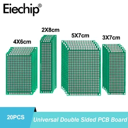 20 Pcs Prototype Boards 2X8 3X7 4X6 5X7 Double Sided PCB Board Hole Pitch 2.54mm Circuit Perfboard for Diy Electronic Kit