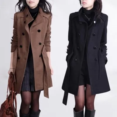 

winter wool coat with belt women ladies autumn new Slim long sleeve woolen coats chic overcoat