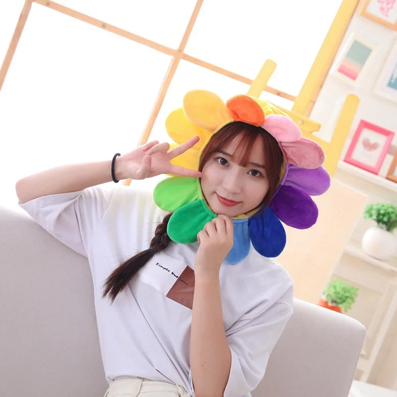 Girl Birthday Party Sunflower Hat Colored Flower Cap Headgear Cartoon Plush Headdress Home Room Decor Kids Toy Gift 1