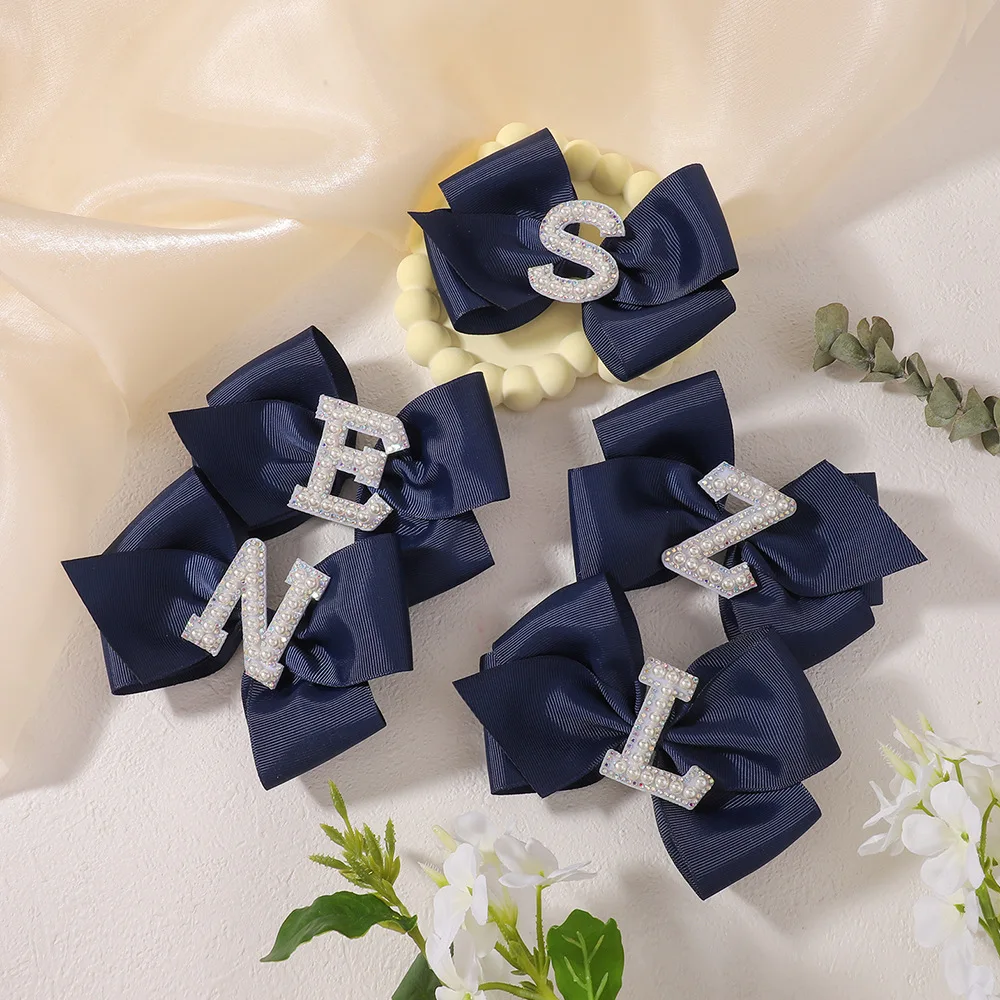 2026 New Fashion 26 Letter Rhinestone Imitation Pearl Hair Clip For Women Girls Sweet Pink White Red Ribbon Bow Hair Barrettes - view 4