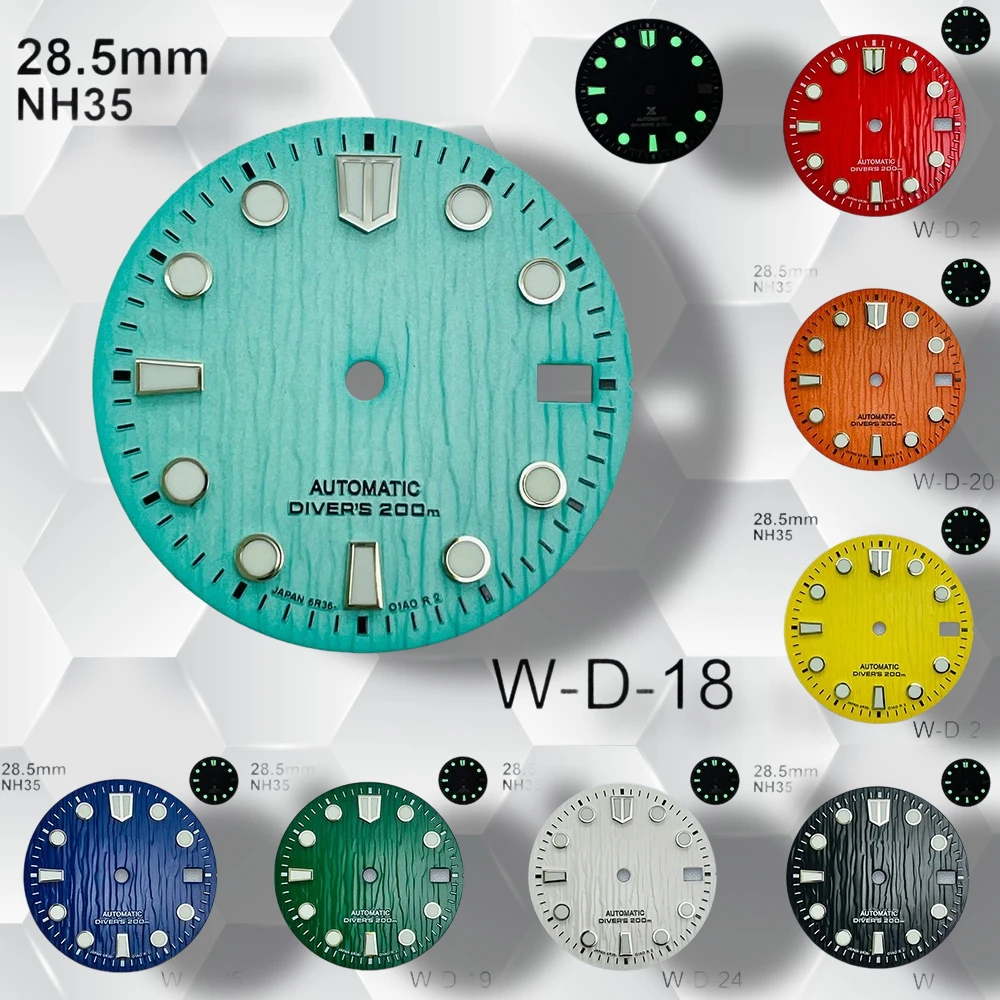 

28.5mm S Logo Glaciers Dial Suitable for NH35/NH36/7S/4R Movement Green Luminous High-Quality Watch Modification Accessories