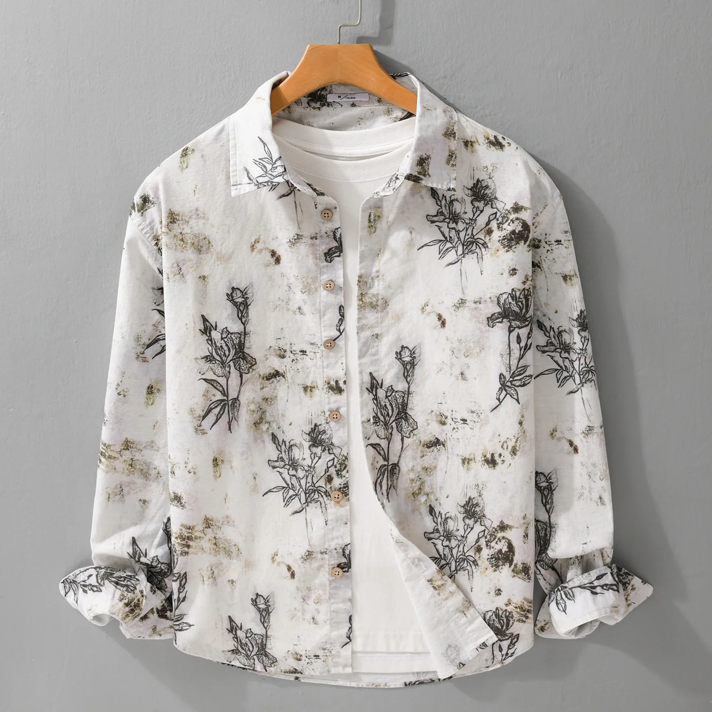 

Chinese Style New Long Sleeve Floral Shirts Male Spring Summer Designer Shirts Lapel Button Cotton Linen Shirt Men Beach Tops