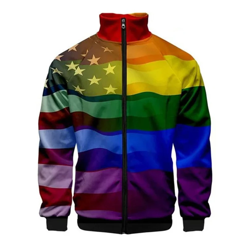 LGBT Graphic Jackets For Men Clothes Rainbow Flag Lesbians Zip Up Outwear Casual Autumn Unisex Jacket Gay Outwear Male Tops