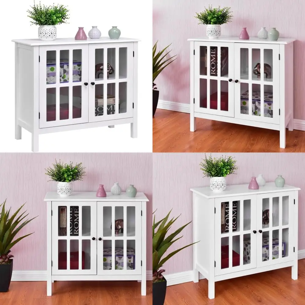 glass door sideboard buffet storage cabinet, liquor curio cabinet for home kitchen dining room
