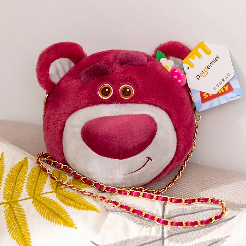 Disney Lotso Kawaii Strawberry Bear Stuffed Toys Cartoon&Cute The Bear Plush Dolls Crossbody Bag Chain bag Gift For Kids Girls