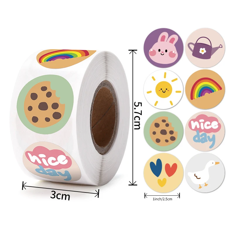 50-500pcs 1inch Cartoon Animal Children Sticker Label Thank You Cute Toy Game Sticker Reward Students Sticker DIY Decoration