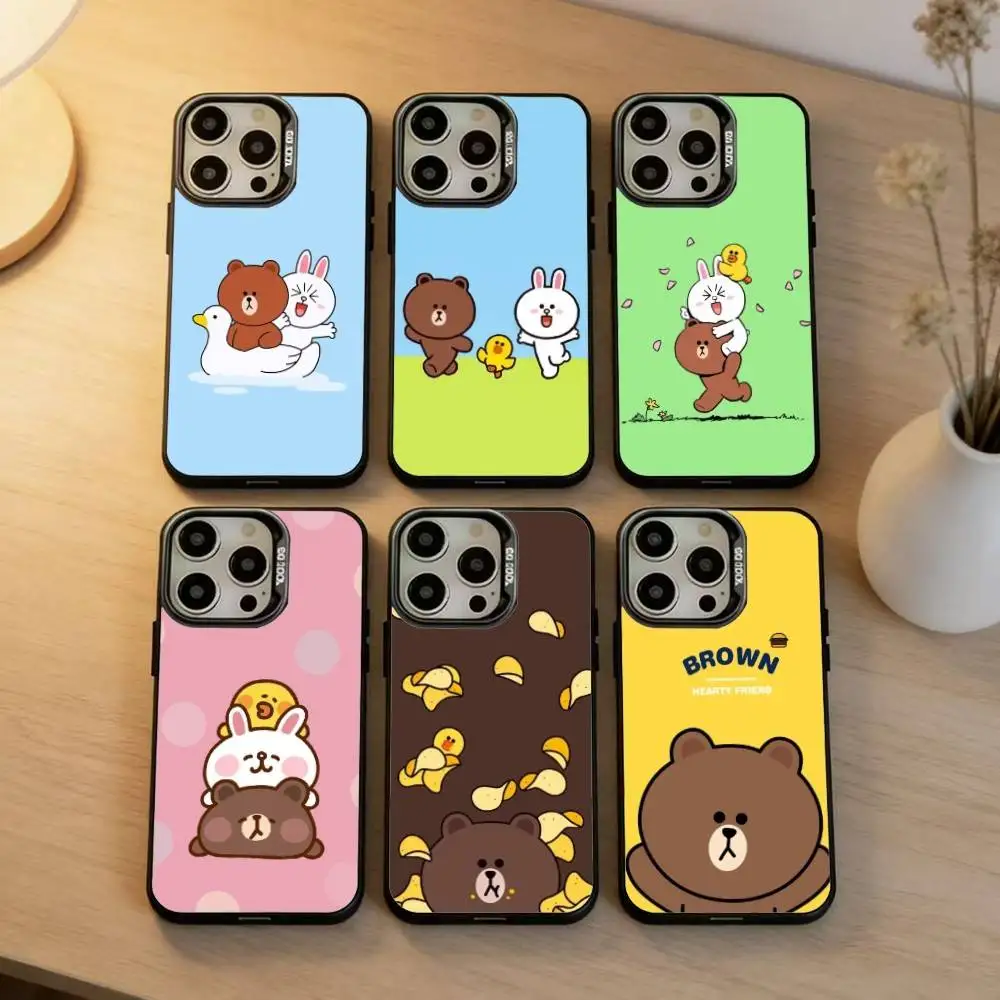 Cartoon L-LINE F-Friends Brown Phone Case For IPhone 16 17 15 14 12 13 Pro Max Black Color Shockproof Cover
