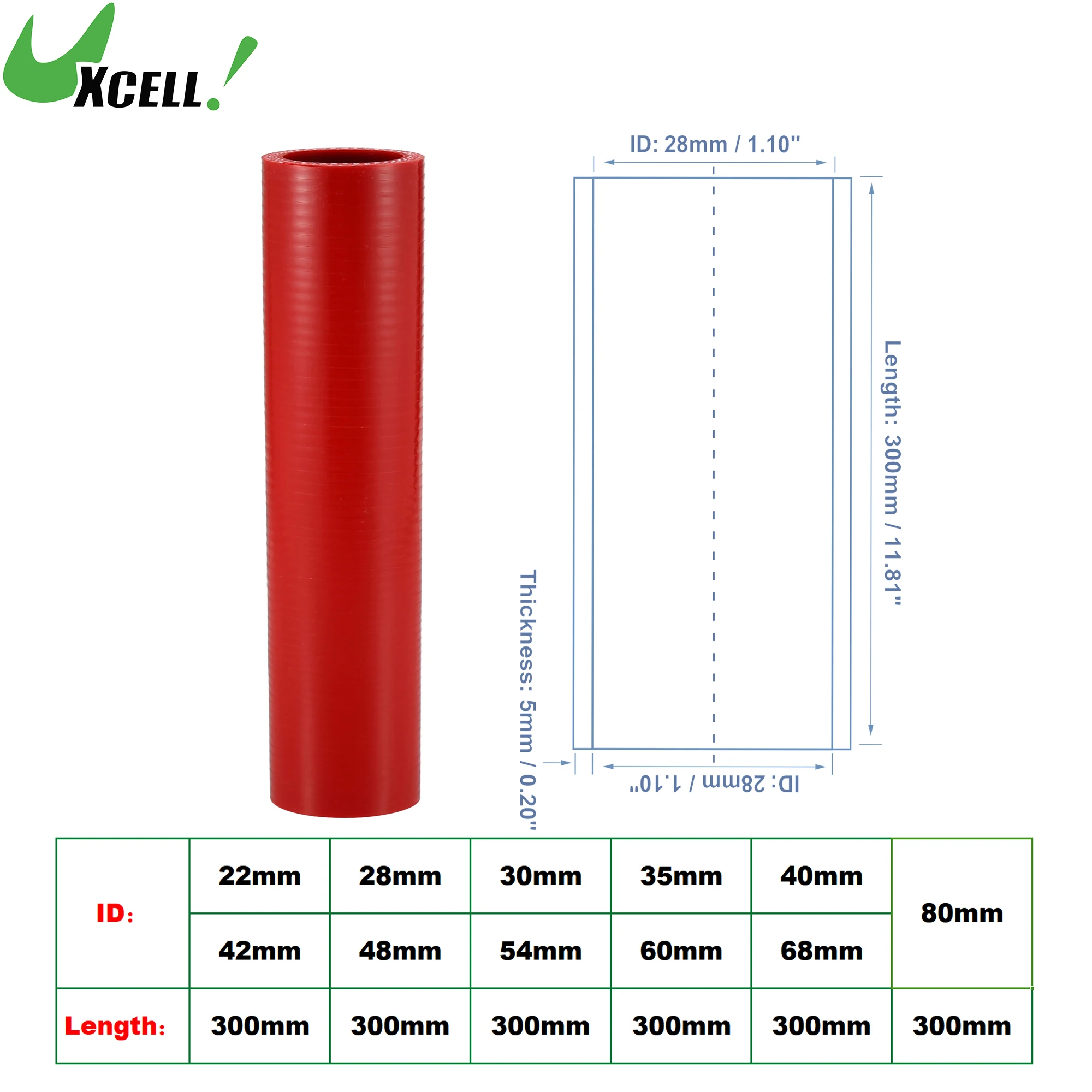 UXCELL 0 Degree 22mm 28mm 35mm 40mm 54mm 60mm 68mm 70mm ID 300mm Length Car Silicone Hose Coolant Hose Universal Red